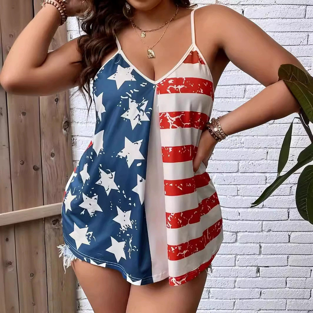 ZARA Summer 4th of July Flag Digital Print Off Shoulder Crop Tank Top